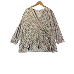 Charter Club 1X Surplice Wrap Blouse Geometric‎ Stretch Career Top Plus Size